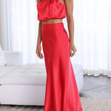 Amara Halter Satin Two-Piece Set