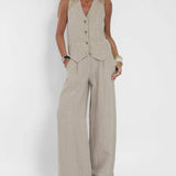 MELIA - Conjunto Chic Sin Mangas y Pantalón Ancho