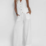 MELIA - Conjunto Chic Sin Mangas y Pantalón Ancho