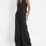 MELIA - Conjunto Chic Sin Mangas y Pantalón Ancho