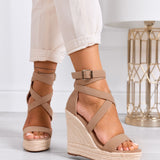 Sandales espadrilles à semelle compensée et brides croisées