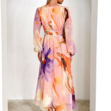 BARONA - VESTIDO MAXI CHIC MULTICOLOR DE MANGAS LARGAS