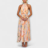 Kathryn | Neckline watercolour print maxi dress