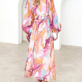BARONA - VESTIDO MAXI CHIC MULTICOLOR DE MANGAS LARGAS