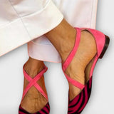 Ballerines à imprimé zèbre et bretelles croisées