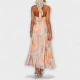 Kathryn | Neckline watercolour print maxi dress