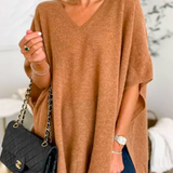 ERICA - Poncho de punto uni con cuello en V y corte amplio