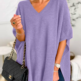 ERICA - Poncho de punto uni con cuello en V y corte amplio