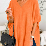 ERICA - Poncho de punto uni con cuello en V y corte amplio