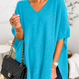 ERICA - Poncho de punto uni con cuello en V y corte amplio