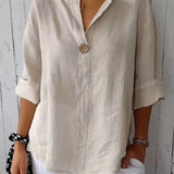 ARAI - TOP DE ALGODÓN Y LINO CON CUELLO EN V Y BOTONES