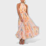 Kathryn | Neckline watercolour print maxi dress