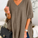 ERICA - Poncho de punto uni con cuello en V y corte amplio