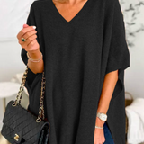ERICA - Poncho de punto uni con cuello en V y corte amplio