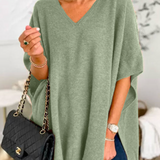 ERICA - Poncho de punto uni con cuello en V y corte amplio