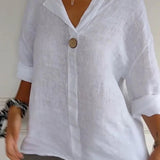 ARAI - TOP DE ALGODÓN Y LINO CON CUELLO EN V Y BOTONES