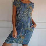 JOANA - VESTIDO IMPRESO CON CUELLO REDONDO EN ALGODÓN Y LINO