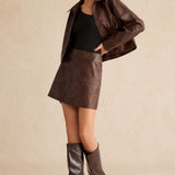 Ridgewood Vintage Faux Leather Zip Jacket And Skirt