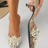 Élégantes mules à talon en perles