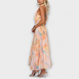 Kathryn | Neckline watercolour print maxi dress