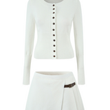 Cleo Knit Button-Up And Mini Skirt Set