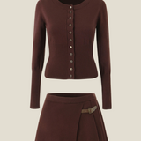 Cleo Knit Button-Up And Mini Skirt Set