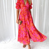 DERANA - VESTIDO MAXI ROJO ROSA