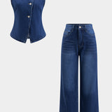 Lila Denim Button-Up And Wide Leg Jean Set