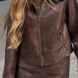 Ridgewood Vintage Faux Leather Zip Jacket And Skirt