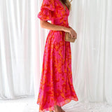 DERANA - VESTIDO MAXI ROJO ROSA