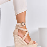 Sandales espadrilles à semelle compensée et brides croisées