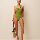 Verdant Elegance One-Shoulder Swimsuit