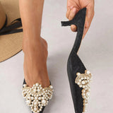 Élégantes mules à talon en perles