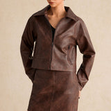 Ridgewood Vintage Faux Leather Zip Jacket And Skirt