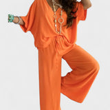 Ivory | Relaxed V-Neck Top & Wide-Leg Pants