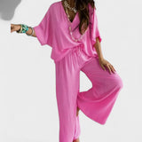 Ivory | Relaxed V-Neck Top & Wide-Leg Pants