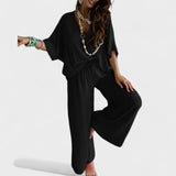 Ivory | Relaxed V-Neck Top & Wide-Leg Pants