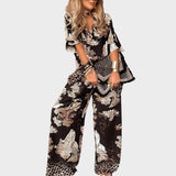 Hazel | Printed V-Neck Top & Long Pants