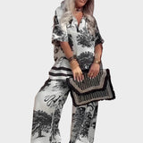 Hazel | Printed V-Neck Top & Long Pants