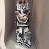 Hazel | Printed V-Neck Top & Long Pants