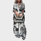 Hazel | Printed V-Neck Top & Long Pants