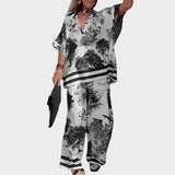 Hazel | Printed V-Neck Top & Long Pants