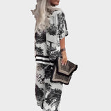 Hazel | Printed V-Neck Top & Long Pants