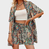 Diana | Open Shirt & Drawstring Shorts Set