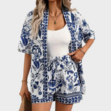 Liana | Open Shirt & Drawstring Shorts Set