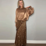 BOHÈME - TOP DE CUELLO REDONDO Y FALDA LARGA CON LENTEJUELAS